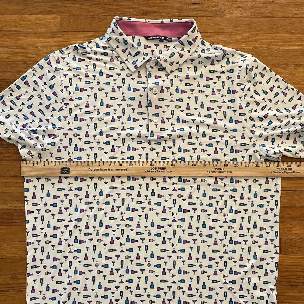 Coobigdog Polo Shirt Mens XL White Cocktail‎ Drink Print Short Sleeve Golf Party - Picture 5 of 9